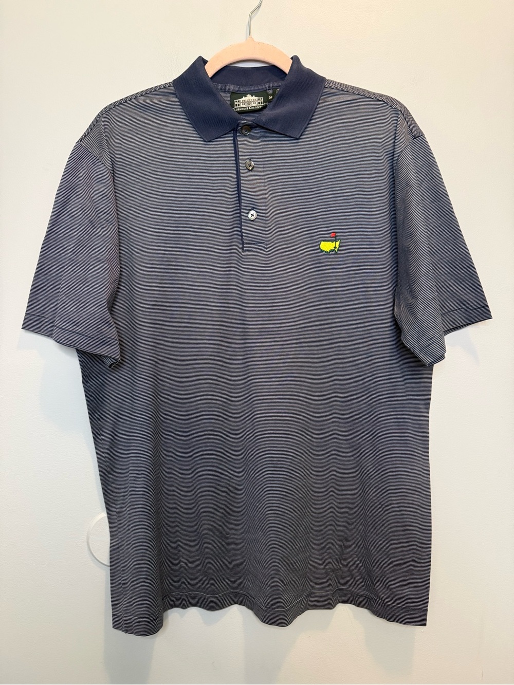 Clubhouse Collection Masters Golf Polo Shirt Mens M Striped Blue 100% Cotton